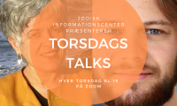 Tekst hvor der står 'Jødisk Informationscenter præsenterer Torsdags talks, på baggrund