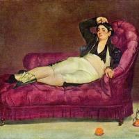 Maleri af Edouard Manet af en person i en lilla sofa